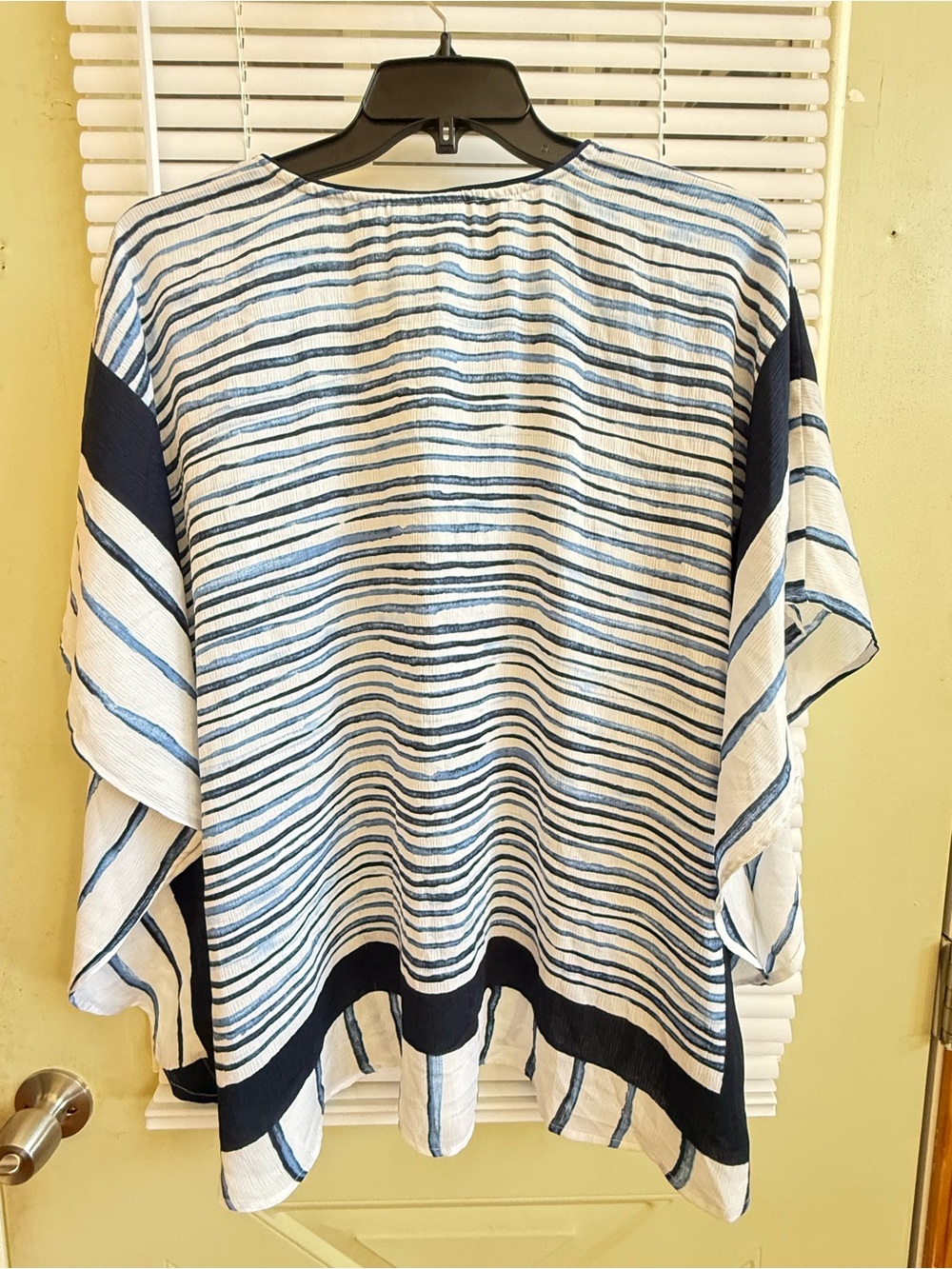 Susan Graver Blue & White Striped Printed Woven Scarf Poncho Top XL Coastal - Picture 5 of 11